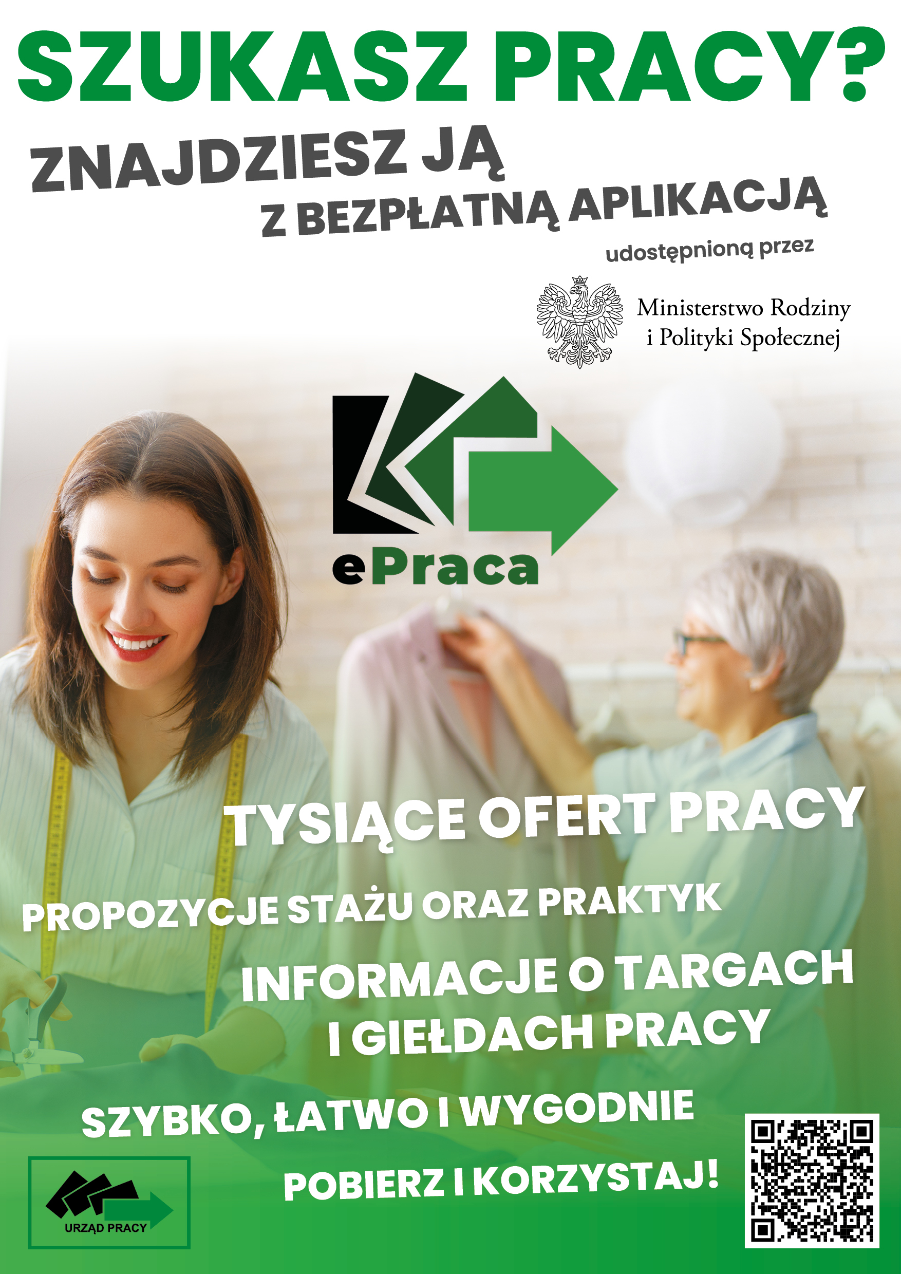 Plakat informujący o aplikacji mobilnej ePraca.